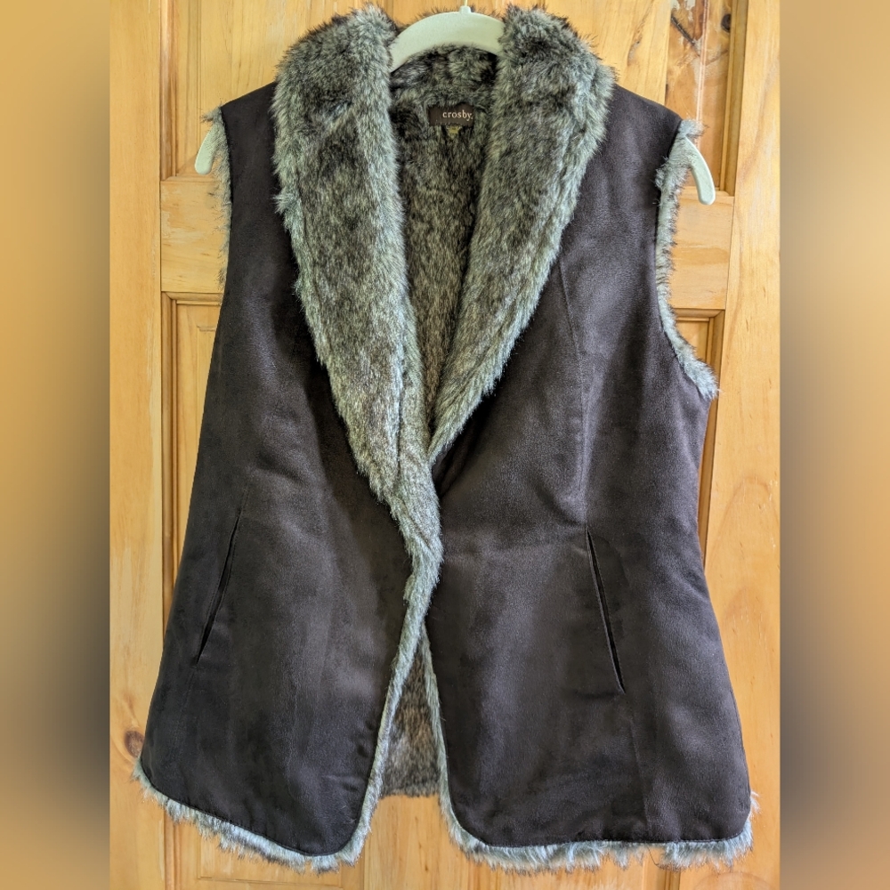 Crosby Faux Fur Vest in Brown and Gray Size Medium